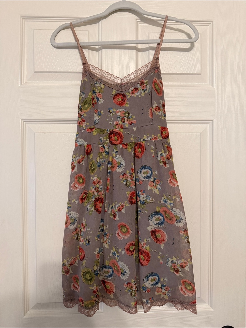 Floral Lace-Trim Spaghetti Strap Dress